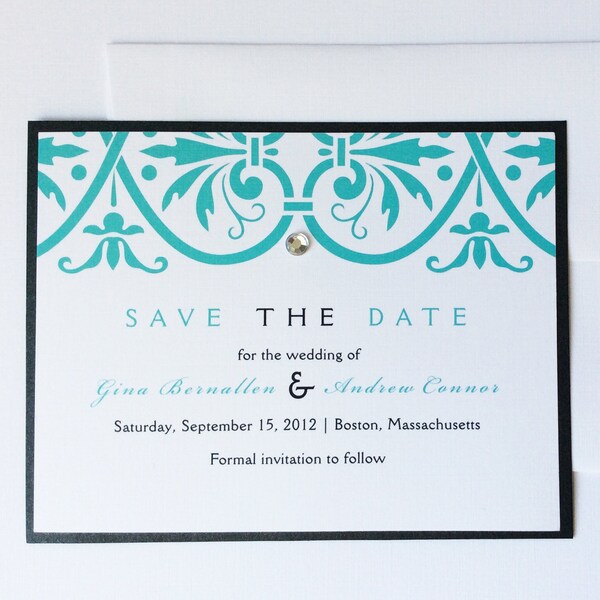 Tarjeta de guardar la fecha de la boda turquesa, Aqua guardar las tarjetas de fecha, elegantes excepto la fecha, excepto las fechas, Ahorre la fecha invitación romántica
