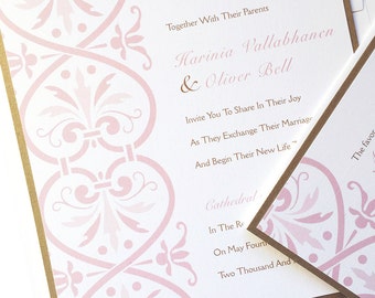 Blush and gold Damask Wedding Invitation, square, Romantic wedding invitations, elegant pink wedding invitation, vintage victorian - Deposit
