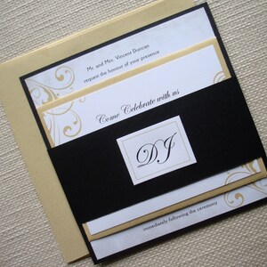 Black and Gold Elegant Wedding Invitation set, Formal Flourish wedding invitations, Unique Romantic Regal Wedding suite, bat mitzvah invites image 2