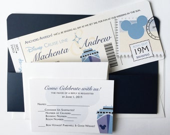 Nautical Wedding Invitation, Disney Cruise Wedding Invitation set, Mickey Pocket invitation, Boarding Pass wedding invitations, ticket