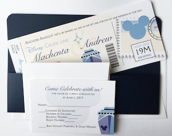 Nautische huwelijksuitnodiging, Disney Cruise-huwelijksuitnodigingset, Mickey Pocket-uitnodiging, boardingpass-huwelijksuitnodigingen, ticket