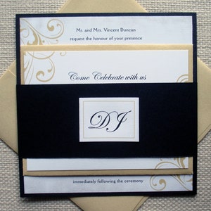 Black and Gold Elegant Wedding Invitation set, Formal Flourish wedding invitations, Unique Romantic Regal Wedding suite, bat mitzvah invites image 3