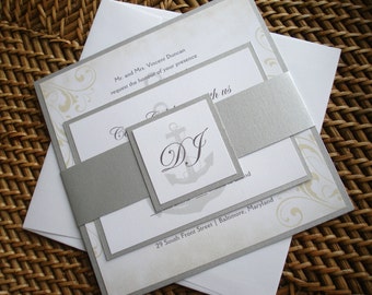 Anchor Wedding Invitation set, nautical wedding invitations, Vintage invitation, cruise Wedding Invitation, yacht invitation, aqua invite