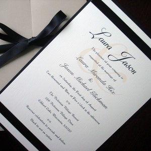 Formal Wedding Invitation, black tie invitations, gatefold invitation, Elegant Wedding Invitation, Unique cream invites, vellum, translucent image 4