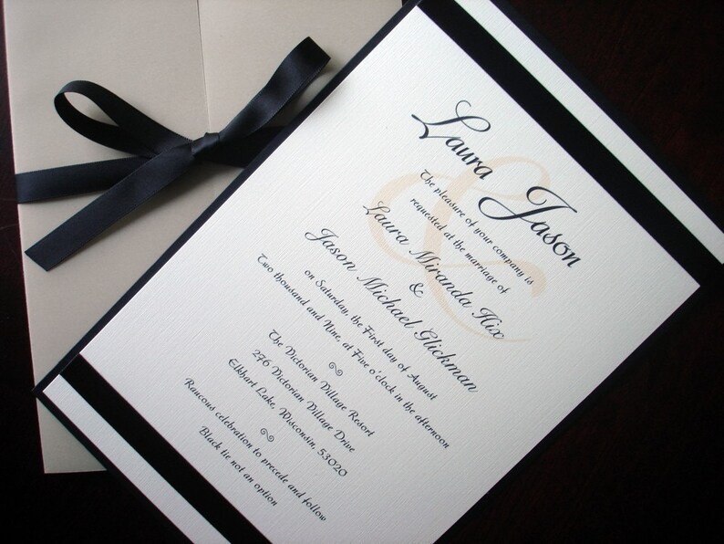 Formal Wedding Invitation, black tie invitations, gatefold invitation, Elegant Wedding Invitation, Unique cream invites, vellum, translucent image 4