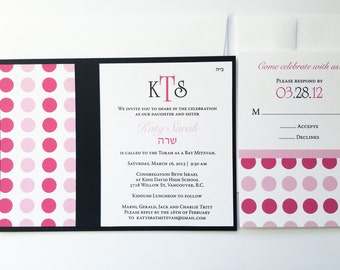Hot pink Bat Mitzvah Invitation, black invite, bold wedding invitation, Modern invitations, unique invite, sweet 16 invite, fun invitation