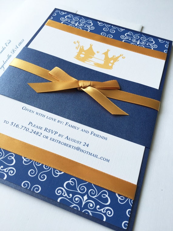 Royal Blue Gold Baby Shower Invitation, Little Prince Unique baby shower invitations, Birthday party, bar mitzvah invite -Deposit to Start
