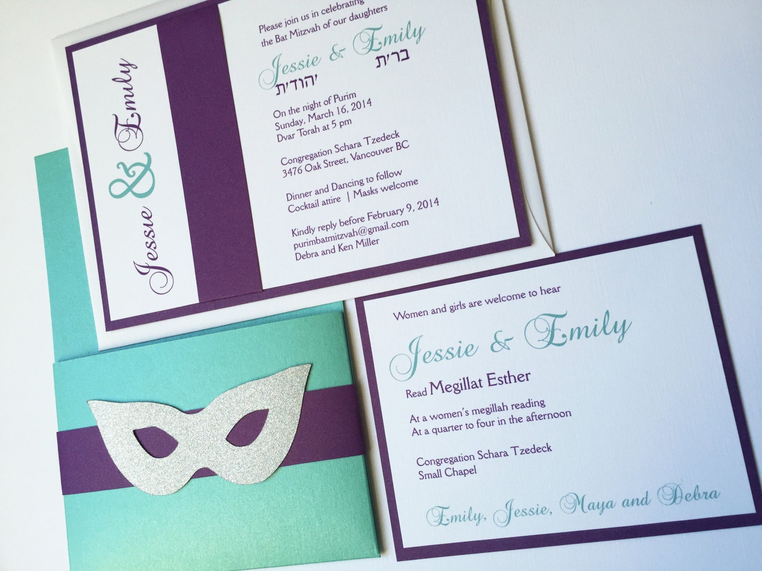 Purim, Mask, Pocket Bat Mitzvah Invitation, Modern Bat Mitzvah, Masquerade  Wedding Invitation, Teal, Turquoise, Purple, Aqua, Sweet 16 - Etsy, image size:1500x1125