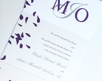 Purple Wedding Invitation, seal and send Modern Wedding Invitations, Elegant invitation, unique invitation, simple Invite, causal invitation