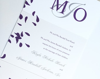 Purple Wedding Invitation, seal and send Modern Wedding Invitations, Elegant invitation, unique invitation, simple Invite, causal invitation