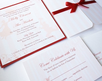 Mary Poppins Wedding Invitation, Disney wedding invitations, Unique, Red, Striped, Romantic, Elegant invitation, bat mitzvah invite - Sample