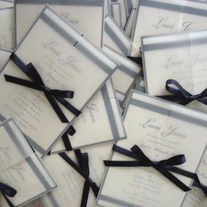 Formal Wedding Invitation, black tie invitations, gatefold invitation, Elegant Wedding Invitation, Unique cream invites, vellum, translucent image 3