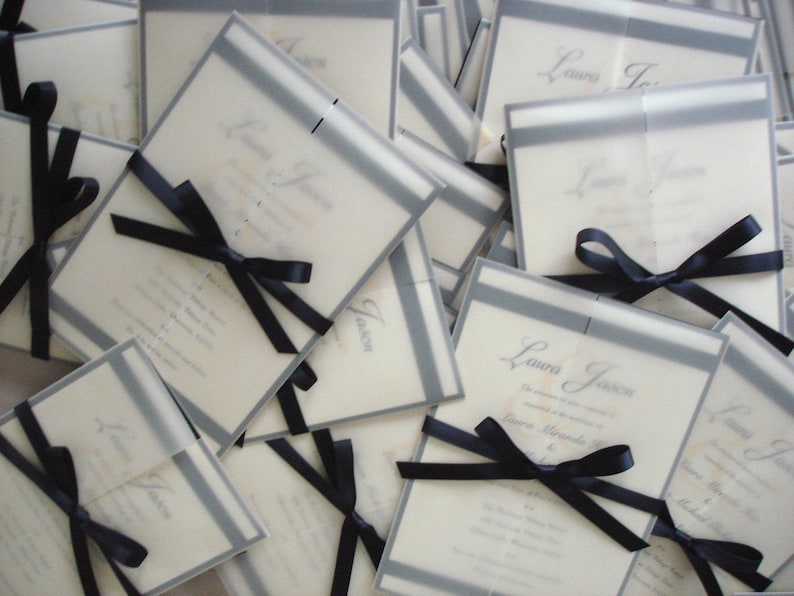Formal Wedding Invitation, black tie invitations, gatefold invitation, Elegant Wedding Invitation, Unique cream invites, vellum, translucent image 3