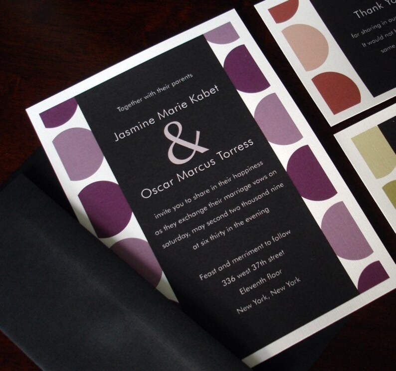 Modern Wedding Invitation, Marsala purple and black wedding invitations, Polka dot invitation Bat Mitzvah invite, communion image 1