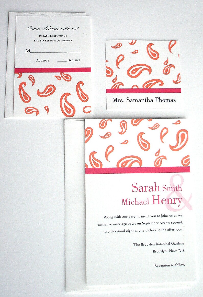 Hot pink wedding invitation, orange Wedding invitations, Spring invitation, simple invitation, causal invitation, modern bat mitzvah invite image 2
