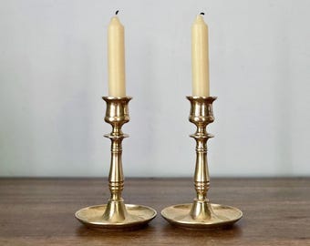 English Brass Candlestick Pair - Vintage, Made in England.