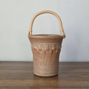 Studio Pottery Vessel with Bent Wood Handle: Handmade Art Ceramics