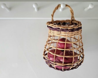 Hanging Market Basket with Purple Accent Stripes - Good Onion, Potato, Garlic or Veggie Basket, Kid's Room Peg Rail Storage Container