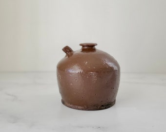 Antique Chinese Brown Stoneware Vessel - Old Handmade Stoneware Tea Pot with Spout - Warm, Neutral Brown Jug, Home Decor