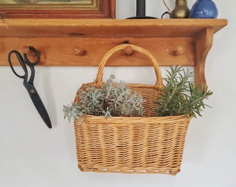 Natural Wicker Hanging Basket - Nice and Deep - Vintage, All Natural Kitchen Onion or Potato Vegetable Basket for Shaker Peg Rail -A214