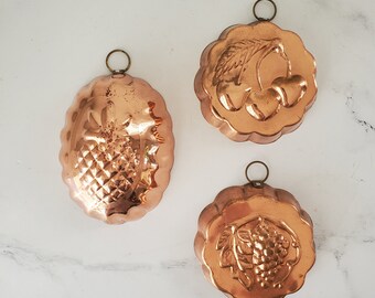 1990s Assorted Copper Confectionary Molds - CHERRY GRAPE or PINEAPPLE - Country Style / Farmhouse Kitchen Wall Decor Art