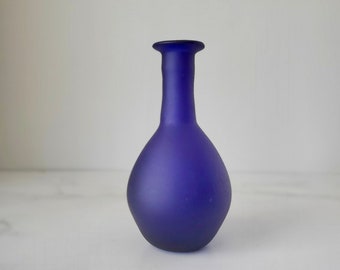 Studio Blown Glass Vase - Matte Finish like seaglass, Deep glowing cobalt blue, artist made, fine art, floral vessel