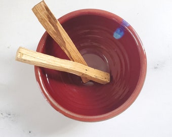 Handmade Studio Pottery Bowl in Raspberry Glaze with blue drip - Signed by Artist, Small Catchall, High Quality