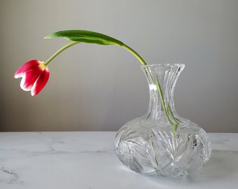 Crystal Fluted Vase or Decanter - Lead Crystal, Textured Oppulent and Ornate Piece. Use as Elegant Barware or as Flower Vessel, Host Gift