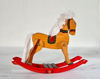 Vintage Hand-Painted Rocking Horse Figurine: 1980s Russ Christmas Decor