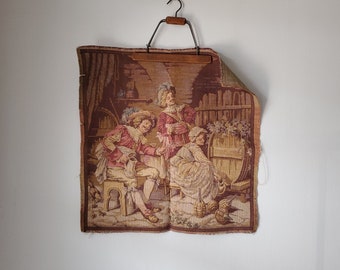 Vintage 1950s Dutch Tavern Scene Tapestry - About 19" square, Unique Wall Art for Old World European Vibe or Pillow Cover, Belgian