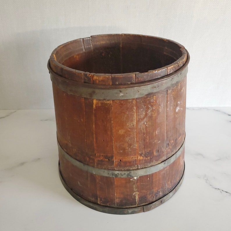 Antique Wood Stave Bucket With Steel Bands and Swinging Handle Etsy