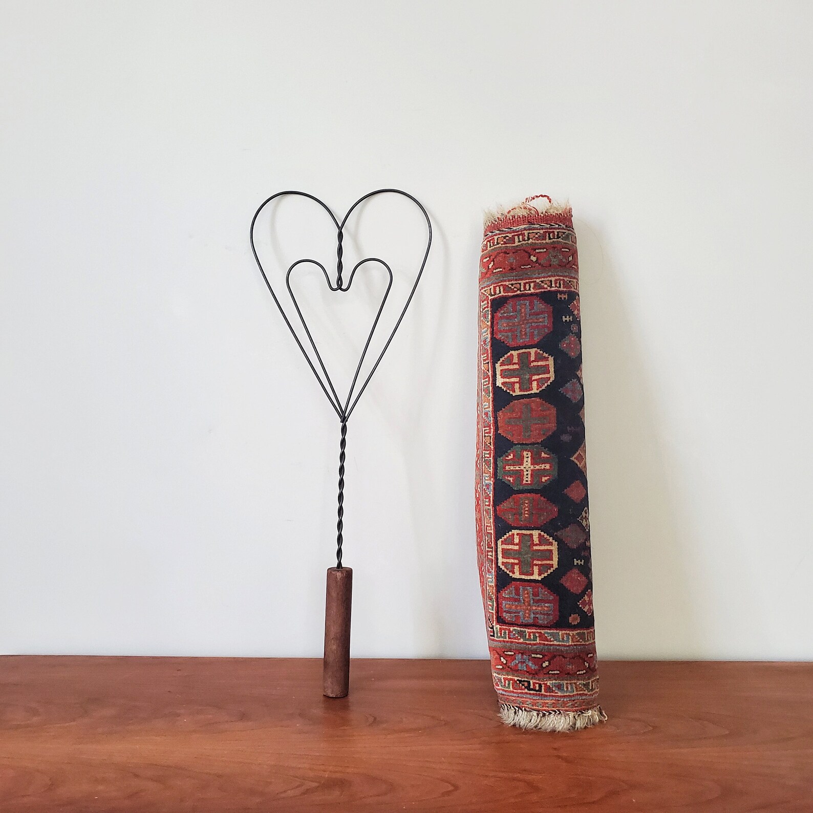 Heart shaped rug beater primitive design wood handle matte Etsy