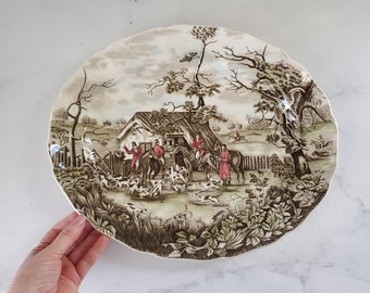 Johnson Bros Tally Ho "Stirrup Cup" Ironstone Oval Platter - Super Rare, Authentic English Ironstone, Made In England, Fox Hunting Scenes