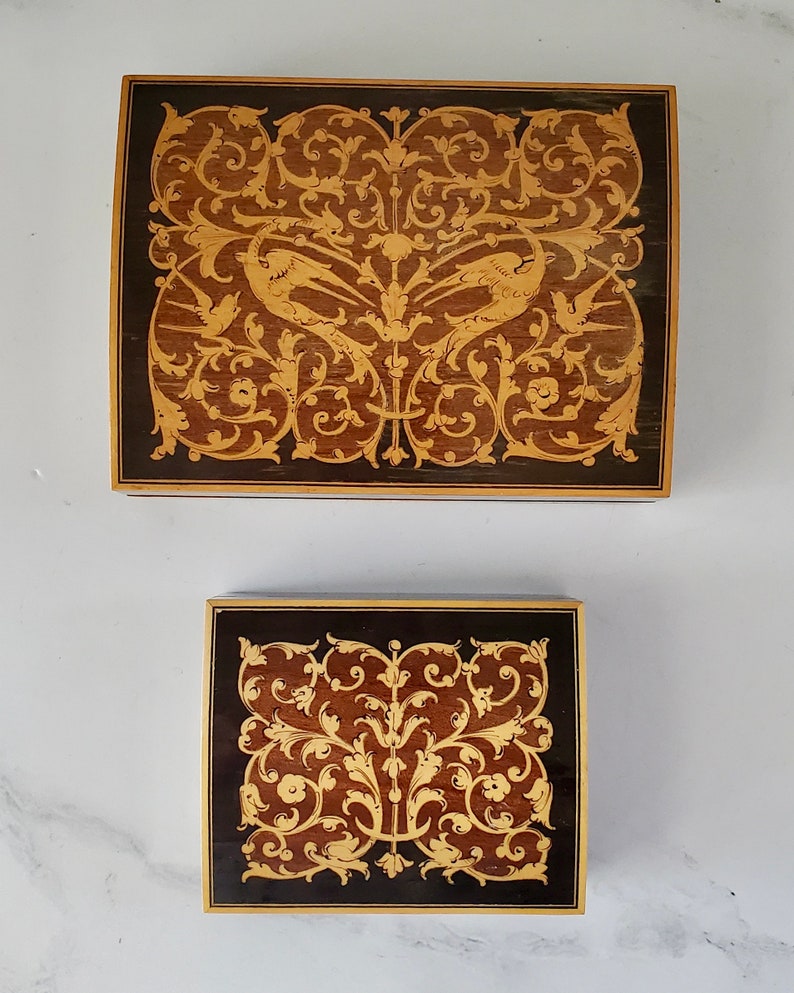 Assorted Italian Marquetry Wood Inlay Boxes Sold Separately Home Office Organization, Desk Accessory, Shelf styling prop image 2