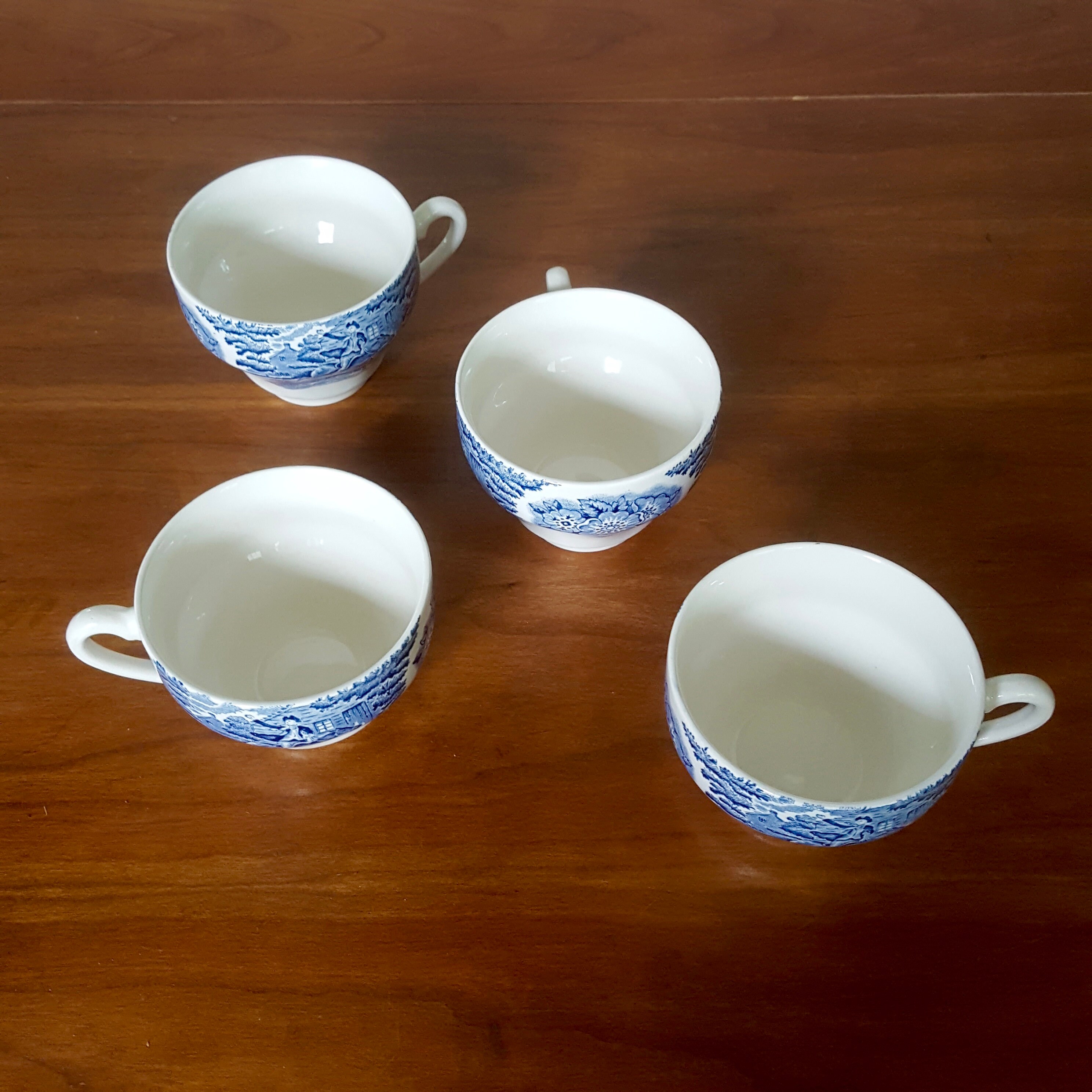 S/4 Blue Transferware Tea cups Made in England 1976 Etsy