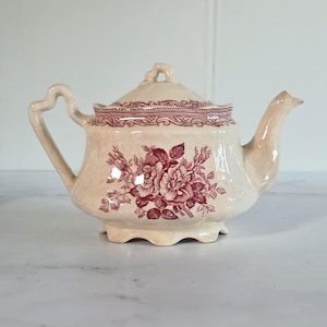 Vintage English Teapot - Pink Roses, Heavy Patina, Crazed and Stained, Shabby Chic, English Country Cottage Charm, Pink Transferware
