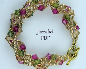 May include: A gold, green, and pink beaded bracelet with a toggle clasp. The bracelet is made with small glass beads and seed beads. The bracelet is called "Jazzabe"l.