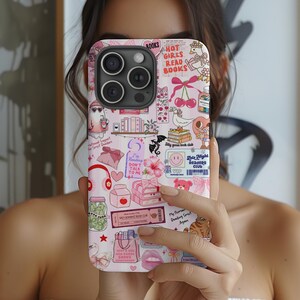 Girly Book Club Tough Phone Case | Pink Bookish Collage Cover | Phone Case Gift For Her | iPhone 16 15 14 13 Pro Max & Galaxy S24 S23 Ultra