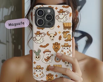 Western Ghost Phone Case, Spooky Cowboy Cellphone Cover, iPhone 17 16 15 Pro Max Plus & Galaxy s26 s25 s24 Ultra, Fall Halloween Phonecase