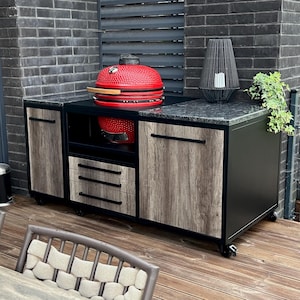 bbq kitchen kamado table, outdoor kitchen, table for grill, table for kamado grill, ceramic grill kitchen, kamado, perfect kitchen, smoker
