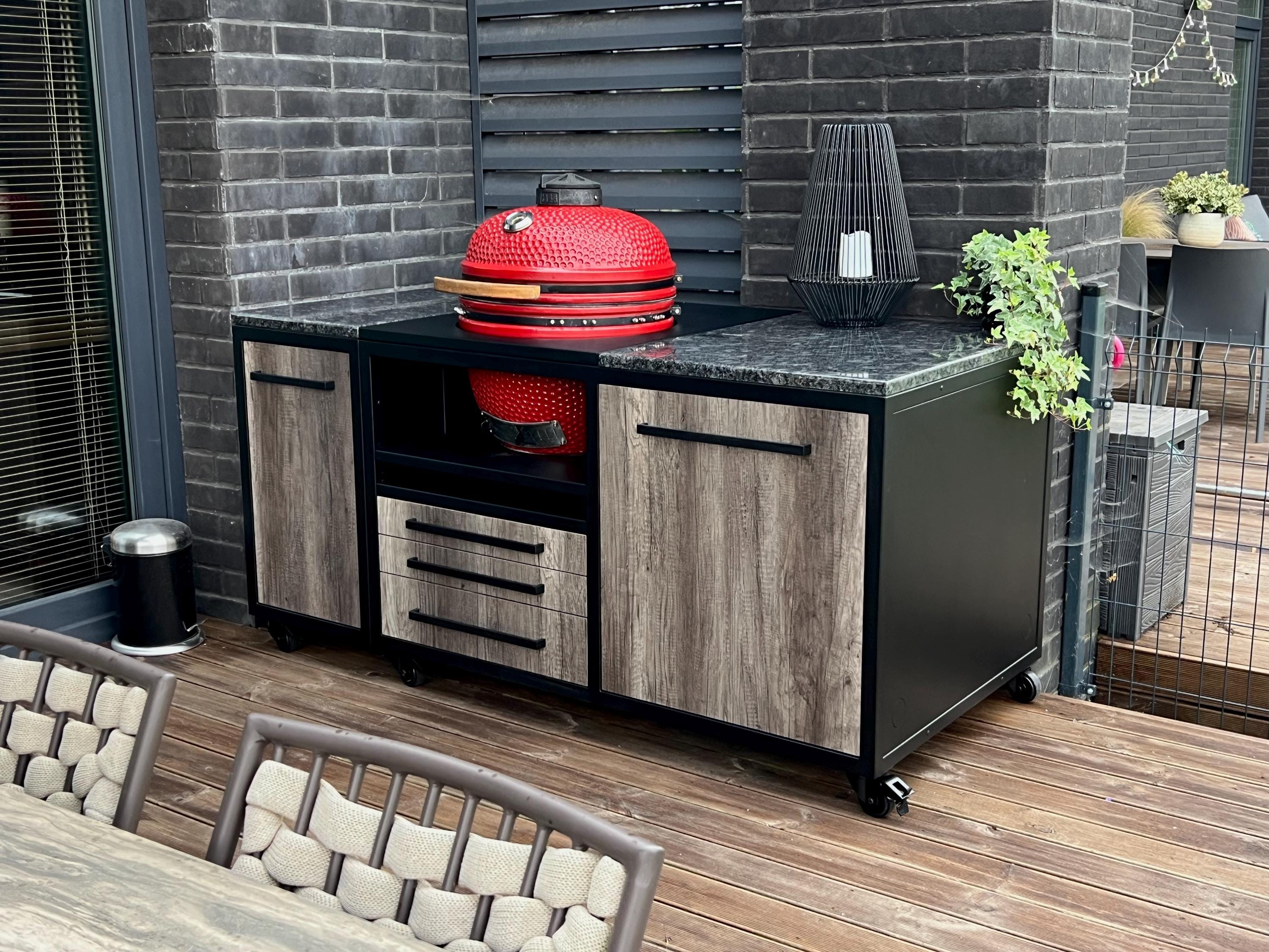 Table Kamado Grill : îlot de cuisine barbecue extérieur