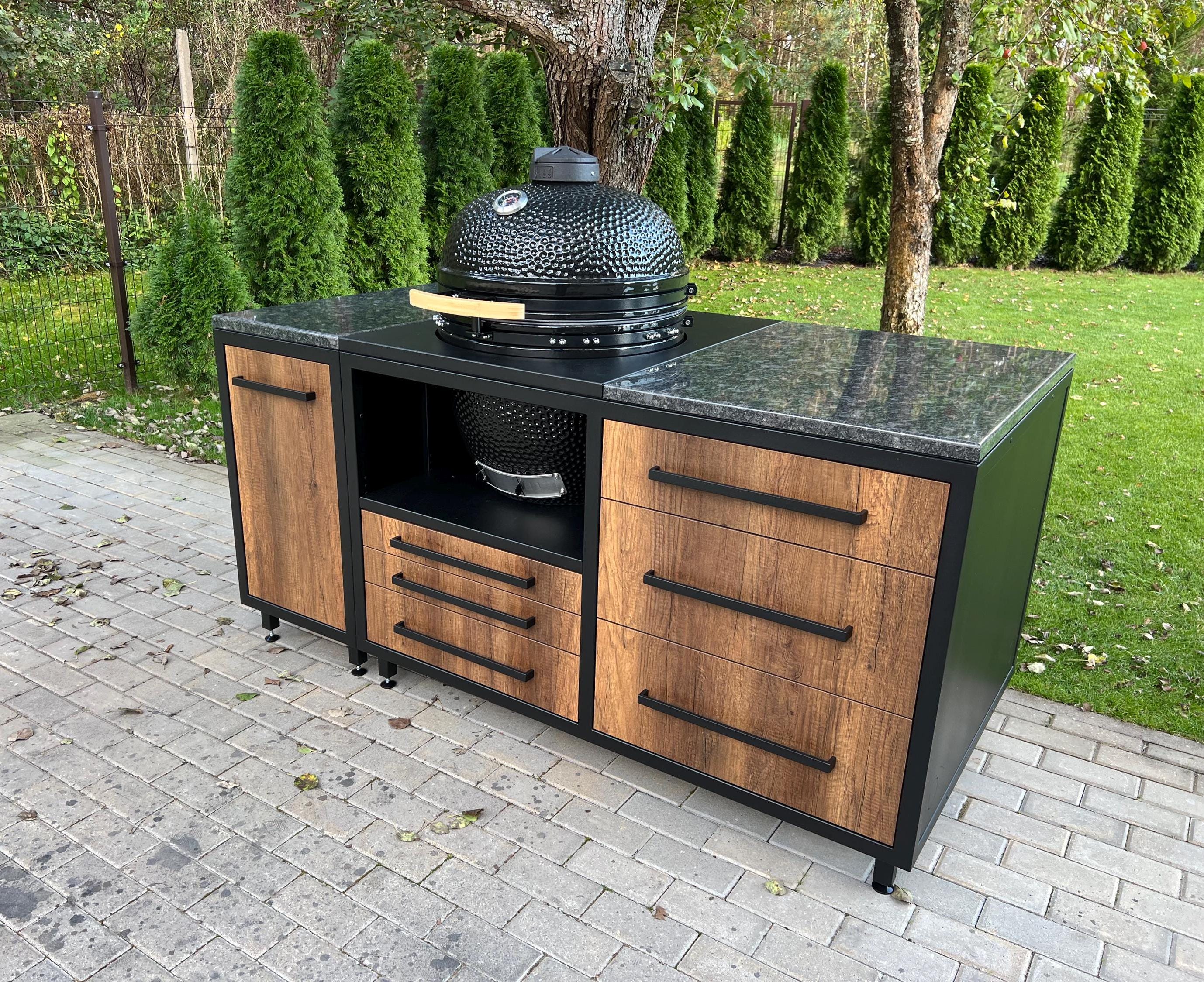 Table de cuisine d'extérieur pour grill Kamado : îlot barbecue
