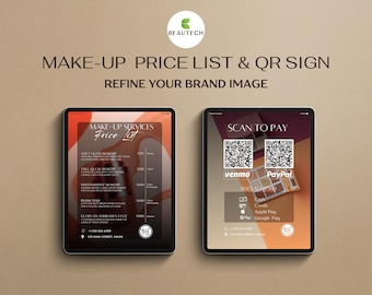 Template Listino Prezzi Make Up Editabile con Codice QR Scan to Pay | Menu Bellezza Canva per Saloni e Truccatori