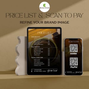 Modello Listino Prezzi per Salone di Bellezza | Cartello Scan to Pay con Codice QR | Cartello di Pagamento Estetico e Modello Menu
