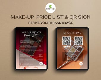 Listino Prezzi Make Up & Template Scan to Pay | Menu Editabile per Truccatori | Codice QR Pagamenti