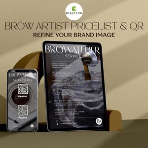 Brow Artist Preisliste Vorlage Canva Editable | Scan to Pay Karte für Brauenlaminierung Microblading Lash Techs | Bearbeitbares Preismenü