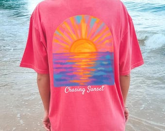 Chasing Sunset T-shirt: Garment-Dyed Unisex Tee, Beach Apparel, Summer 2026, Beach Shirt, Sea Side Shirt, Sunny days