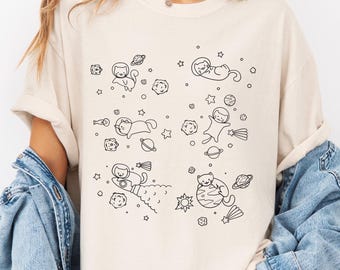 宇宙猫Tシャツ：レトロなギャラクシー猫グラフィックTシャツ