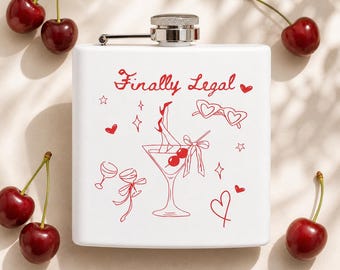 Finally Legal Flask 21st Birthday Party Gift | Girls Weekend |  Cute Cocktail Design
