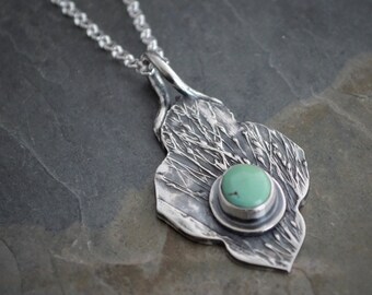 Prairie Grass Necklace, Royston Turquoise Pendant, Sterling Silver Chain, Artisan Made, Earthy Necklace, Botanical Necklace, Grass Necklace